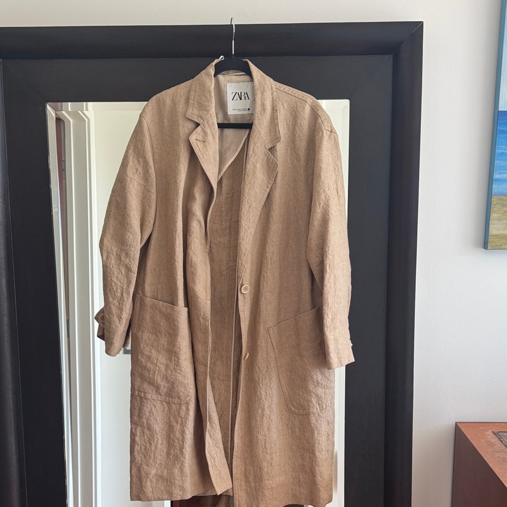 Zara Women’s Linen Duster Coat M-L NWT - Picture 4 of 6